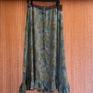 Karma Highway Boho Paisley Maxi Skirt in Teal with Ruffle Hem